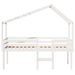 vidaXL Pat înalt cu acoperiș, alb, 80x200 cm, lemn masiv de pin
