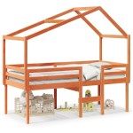 vidaXL Pat înalt cu acoperiș, maro ceruit, 80x200 cm, lemn masiv pin