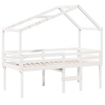 vidaXL Pat înalt cu acoperiș, alb, 90x190 cm, lemn masiv de pin