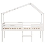 vidaXL Pat înalt cu acoperiș, alb, 90x190 cm, lemn masiv de pin