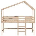 vidaXL Pat etajat cu scară și acoperiș, alb, 90x200 cm, lemn masiv pin