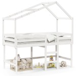 vidaXL Pat etajat cu scară și acoperiș, alb, 80x200 cm, lemn masiv pin vidaXL Pat etajat cu scară și acoperiș, alb, 80x200 cm, lemn masiv pin