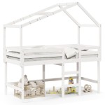 vidaXL Pat etajat cu scară și acoperiș, alb, 90x190 cm, lemn masiv pin vidaXL Pat etajat cu scară și acoperiș, alb, 90x190 cm, lemn masiv pin