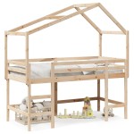 vidaXL Pat etajat cu scară și acoperiș, alb, 90x200 cm, lemn masiv pin vidaXL Pat etajat cu scară și acoperiș, alb, 90x200 cm, lemn masiv pin