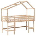 vidaXL Pat etajat cu scară și acoperiș, alb, 90x200 cm, lemn masiv pin vidaXL Pat etajat cu scară și acoperiș, alb, 90x200 cm, lemn masiv pin