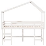 vidaXL Pat etajat cu scară și acoperiș, alb, 90x200 cm, lemn masiv pin