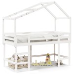 vidaXL Pat etajat cu scară și acoperiș, alb, 80x200 cm, lemn masiv pin vidaXL Pat etajat cu scară și acoperiș, alb, 80x200 cm, lemn masiv pin
