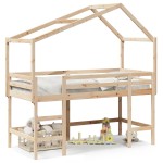 vidaXL Pat etajat cu scară și acoperiș, alb, 90x190 cm, lemn masiv pin vidaXL Pat etajat cu scară și acoperiș, alb, 90x190 cm, lemn masiv pin