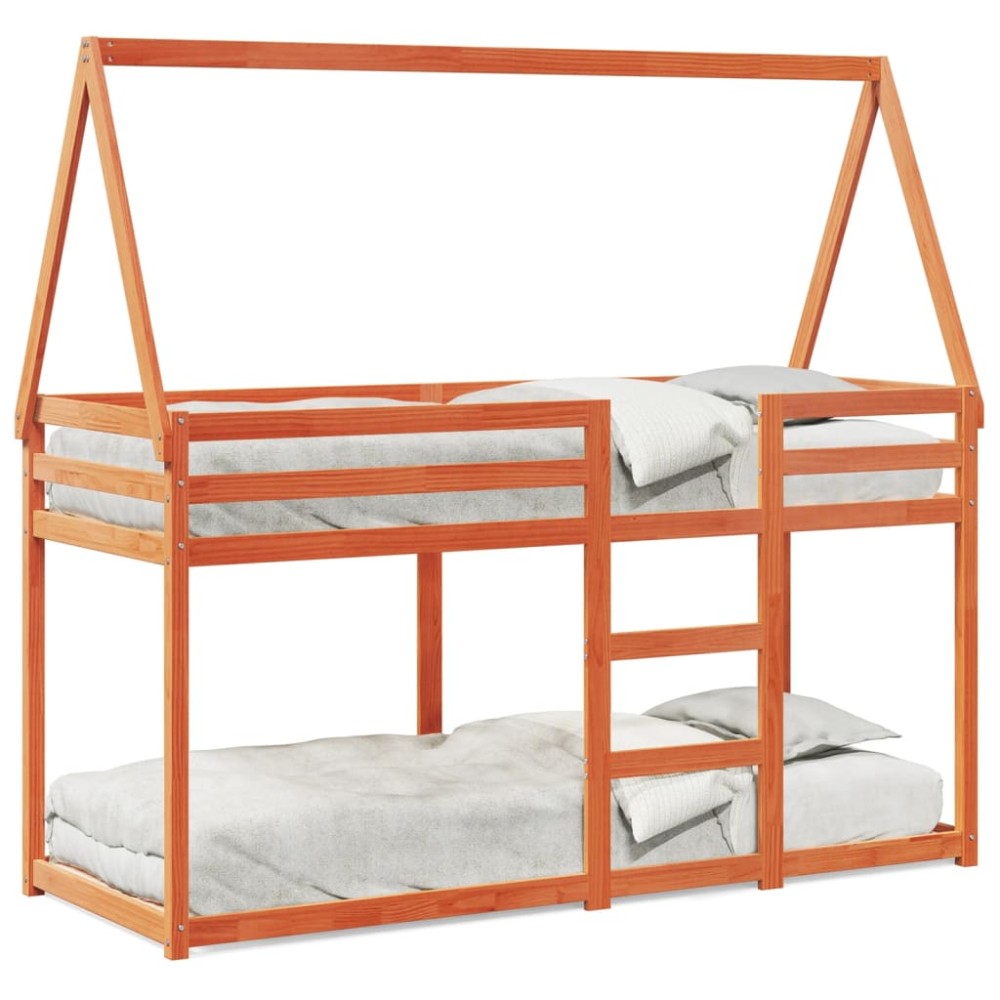 vidaXL Pat supraetajat cu acoperiș maro ceruit 75x190cm lemn masiv pin