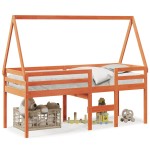 vidaXL Pat înalt cu acoperiș, maro ceruit, 80x200 cm, lemn masiv pin