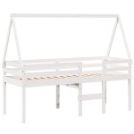 vidaXL Pat înalt cu acoperiș, alb, 90x190 cm, lemn masiv de pin