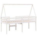 vidaXL Pat înalt cu acoperiș, alb, 90x190 cm, lemn masiv de pin