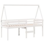 vidaXL Pat înalt cu acoperiș, alb, 75x190 cm, lemn masiv de pin