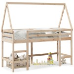 vidaXL Pat etajat cu scară și acoperiș, alb, 90x200 cm, lemn masiv pin vidaXL Pat etajat cu scară și acoperiș, alb, 90x200 cm, lemn masiv pin