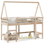 vidaXL Pat etajat cu scară și acoperiș, alb, 80x200 cm, lemn masiv pin vidaXL Pat etajat cu scară și acoperiș, alb, 80x200 cm, lemn masiv pin