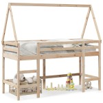 vidaXL Pat etajat cu scară și acoperiș, alb, 90x190 cm, lemn masiv pin vidaXL Pat etajat cu scară și acoperiș, alb, 90x190 cm, lemn masiv pin