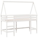 vidaXL Pat etajat cu scară și acoperiș, alb, 90x190 cm, lemn masiv pin vidaXL Pat etajat cu scară și acoperiș, alb, 90x190 cm, lemn masiv pin