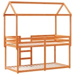 vidaXL Pat supraetajat cu acoperiș maro ceruit 90x190cm lemn masiv pin