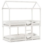 vidaXL Pat supraetajat cu acoperiș, alb, 75x190 cm, lemn masiv de pin vidaXL Pat supraetajat cu acoperiș, alb, 75x190 cm, lemn masiv de pin