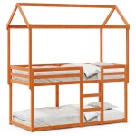 vidaXL Pat supraetajat cu acoperiș maro ceruit 75x190cm lemn masiv pin vidaXL Pat supraetajat cu acoperiș maro ceruit 75x190cm lemn masiv pin