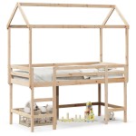 vidaXL Pat etajat cu scară și acoperiș, alb, 90x200 cm, lemn masiv pin vidaXL Pat etajat cu scară și acoperiș, alb, 90x200 cm, lemn masiv pin