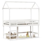 vidaXL Pat etajat cu scară și acoperiș, alb, 90x200 cm, lemn masiv pin vidaXL Pat etajat cu scară și acoperiș, alb, 90x200 cm, lemn masiv pin