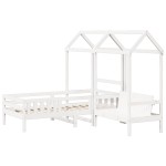 vidaXL Set pat și bancă cu acoperiș, alb, 100x200 cm, lemn masiv pin