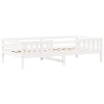 vidaXL Set pat și bancă cu acoperiș, alb, 100x200 cm, lemn masiv pin