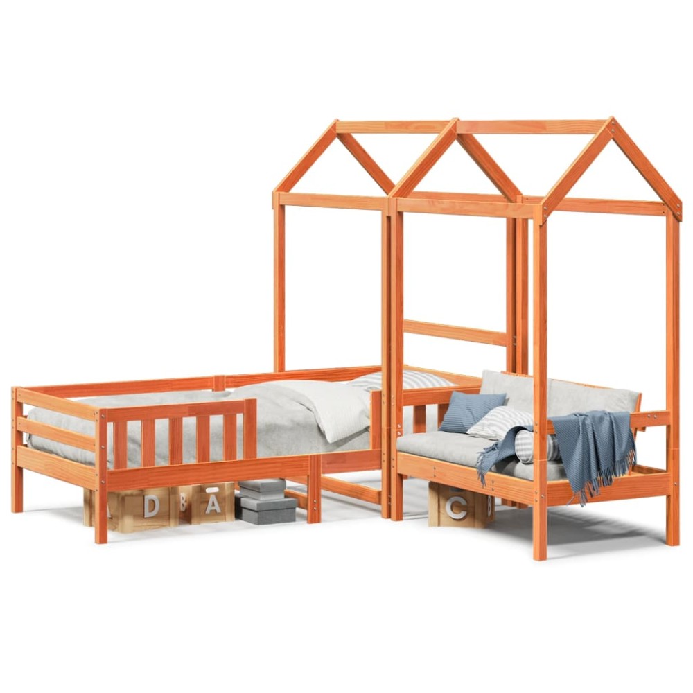 vidaXL Set pat bancă cu acoperiș maro ceruit 90x200cm lemn masiv pin