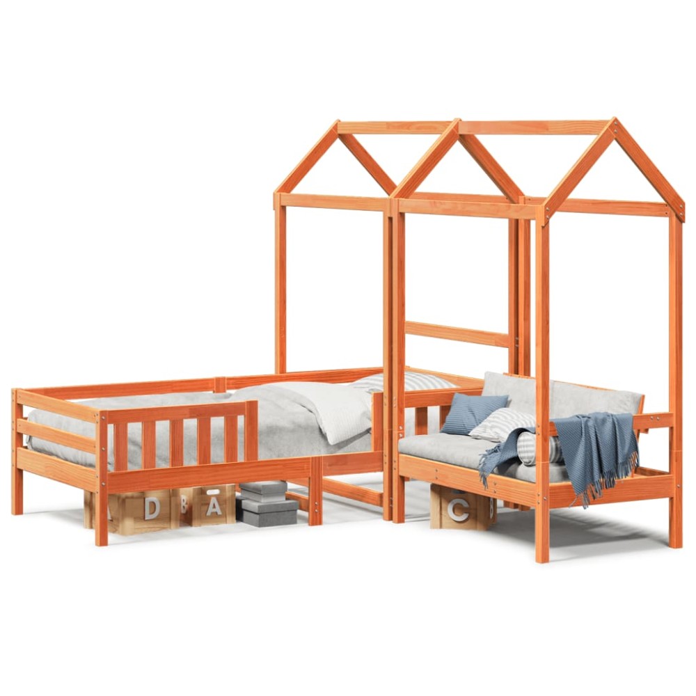 vidaXL Set pat bancă cu acoperiș maro ceruit 80x200cm lemn masiv pin