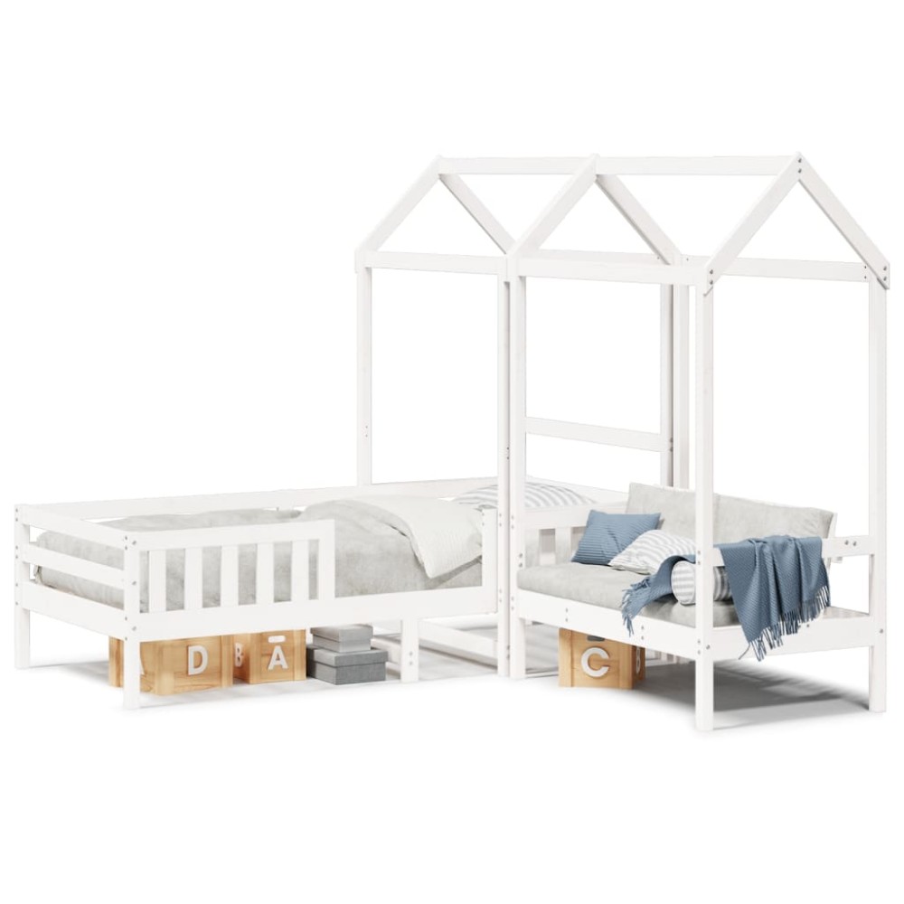 vidaXL Set pat bancă cu acoperiș, alb, 75x190 cm, lemn masiv de pin