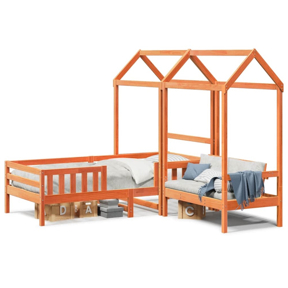 vidaXL Set pat bancă cu acoperiș maro ceruit 75x190 cm lemn masiv pin