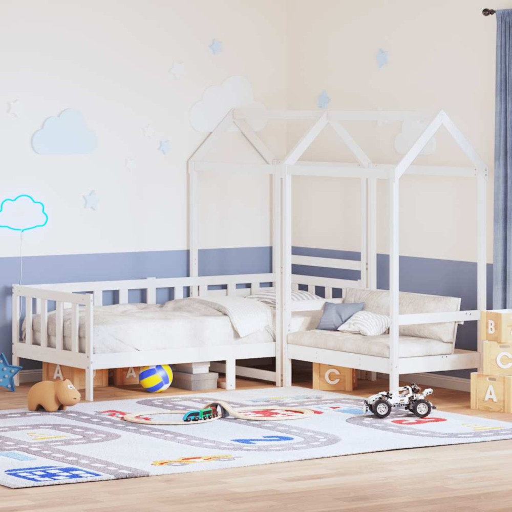 vidaXL Set pat de zi/bancă cu acoperiș alb 80x200 cm lemn masiv de pin