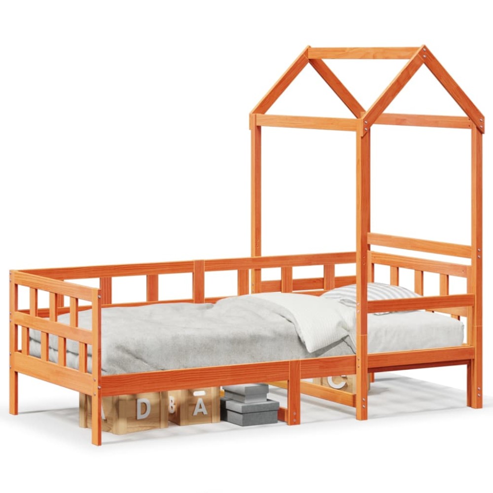 vidaXL Pat de zi cu acoperiș maro ceruit 90x200cm lemn masiv pin