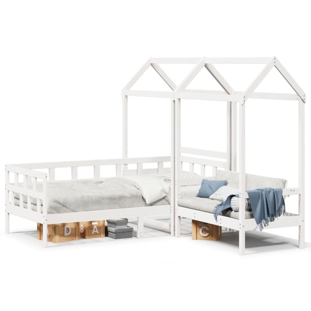 vidaXL Set pat de zi/bancă cu acoperiș, alb, 80x200 cm, lemn masiv pin
