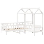 vidaXL Set pat de zi/bancă cu acoperiș, alb, 80x200 cm, lemn masiv pin