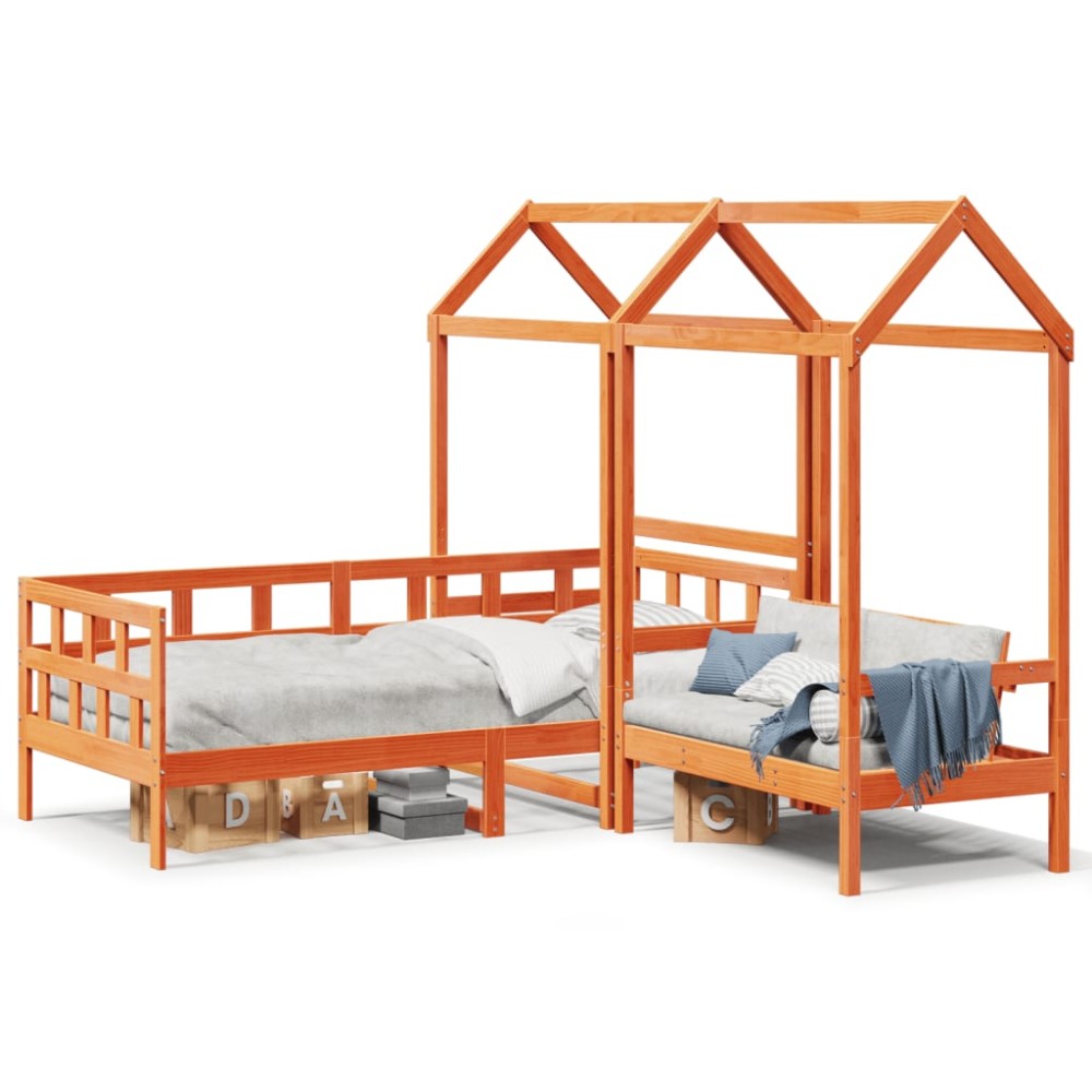 vidaXL Set pat zi/bancă acoperiș maro ceruit 80x200cm lemn masiv pin