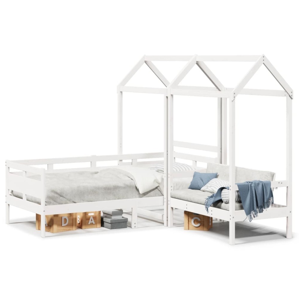 vidaXL Set pat de zi/bancă cu acoperiș alb 80x200 cm lemn masiv de pin