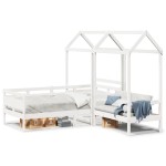 vidaXL Set pat de zi/bancă cu acoperiș alb 80x200 cm lemn masiv de pin