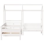 vidaXL Set pat de zi/bancă cu acoperiș alb 80x200 cm lemn masiv de pin