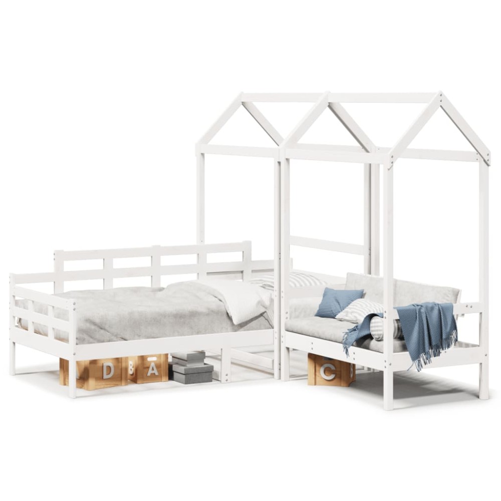 vidaXL Set pat de zi/bancă cu acoperiș alb 80x200 cm lemn masiv de pin
