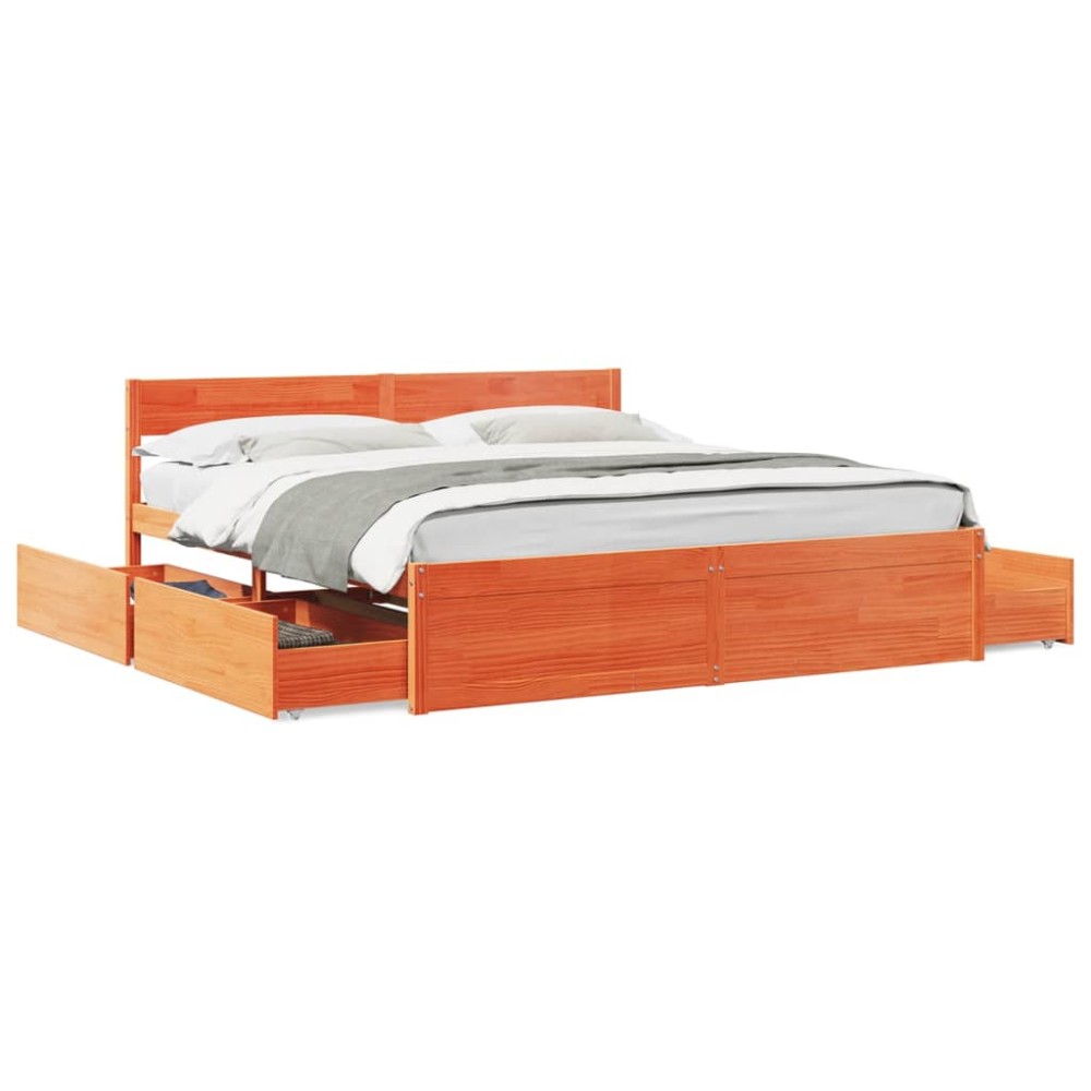 vidaXL Cadru de pat fără saltea, maro ceruit 180x200 cm lemn masiv pin