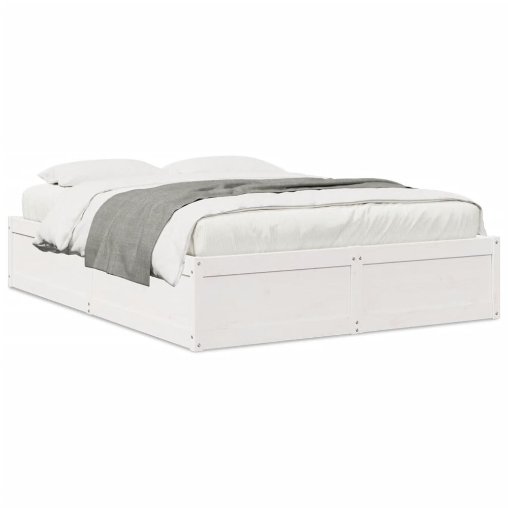 vidaXL Cadru de pat fără saltea, alb, 140x190 cm, lemn masiv de pin