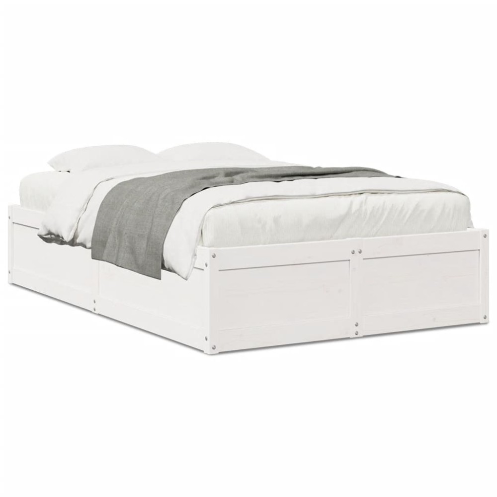 vidaXL Cadru de pat fără saltea, alb, 135x190 cm, lemn masiv de pin