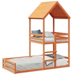 vidaXL Pat supraetajat cu acoperiș maro ceruit 90x200cm lemn masiv pin vidaXL Pat supraetajat cu acoperiș maro ceruit 90x200cm lemn masiv pin