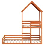 vidaXL Pat supraetajat cu acoperiș maro ceruit 90x200cm lemn masiv pin vidaXL Pat supraetajat cu acoperiș maro ceruit 90x200cm lemn masiv pin