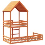 vidaXL Pat supraetajat cu acoperiș maro ceruit 90x200cm lemn masiv pin vidaXL Pat supraetajat cu acoperiș maro ceruit 90x200cm lemn masiv pin
