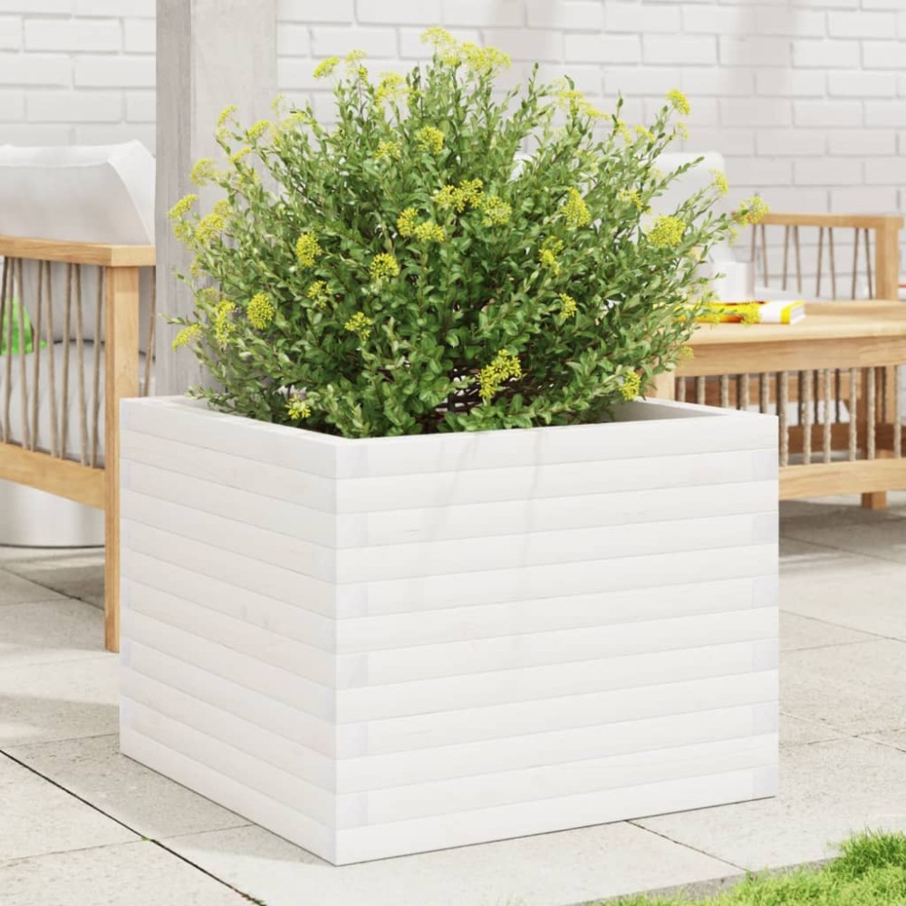 vidaXL Jardinieră de grădină, alb, 60x60x46 cm, lemn masiv de pin