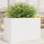 vidaXL Jardinieră de grădină, alb, 70x40x46 cm, lemn masiv de pin vidaXL Jardinieră de grădină, alb, 70x40x46 cm, lemn masiv de pin