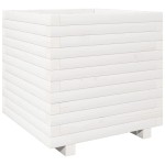 vidaXL Jardinieră de grădină, alb, 50x50x49,5 cm, lemn masiv de pin